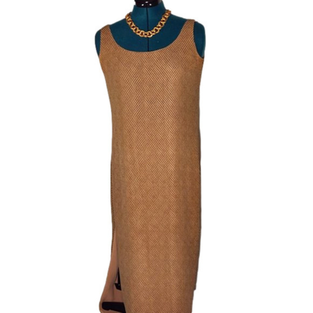 174. Emanuel Ungaro Liberte Sleeveless Maxi Dress Tan/brown diamond pattern sz 4